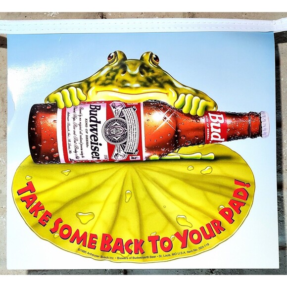 VTG Budweiser Frogs Banner 18' Streamer Promo Ad Intro Year 1995 Never Used HTF - Picture 5 of 7